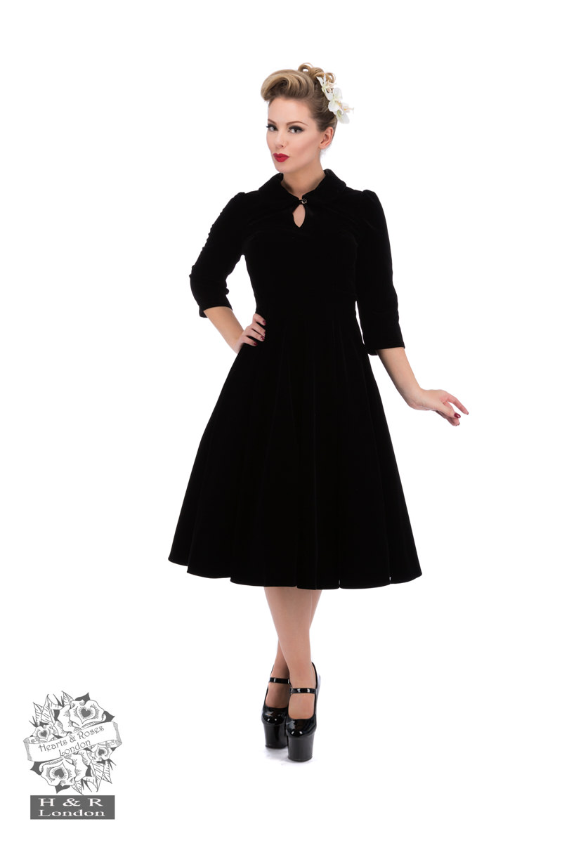 Glamorous Velvet Tea Dress In Black